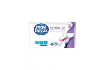 Mavi Beyaz Ped Ekstra Tekstil Yüzeyli Yetişkin Bel Bantlı Hasta Bezi Medium Orta 30 Adet